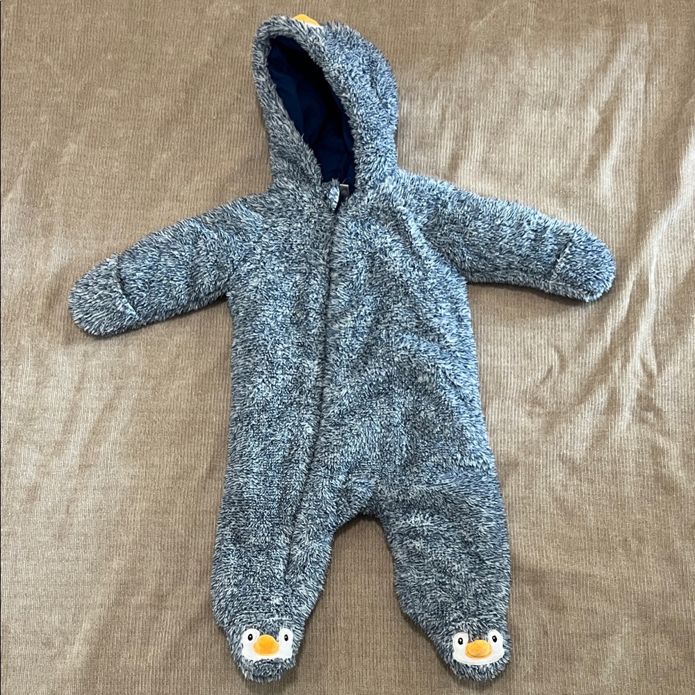 Koala baby-Plush Hooded Blue Penguin Footed One-Piece for Kids